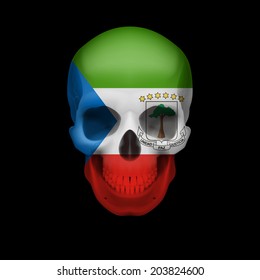 Human skull with flag of Equatorial Guinea. Threat to national security, war or dying out