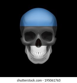 Human skull with flag of Estonia. Threat to national security, war or dying out