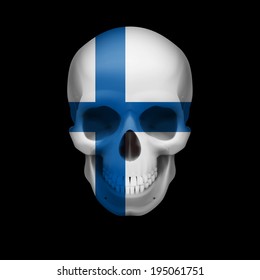 Human skull with flag of Finland. Threat to national security, war or dying out