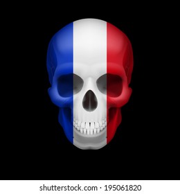 Human skull with flag of France. Threat to national security, war or dying out