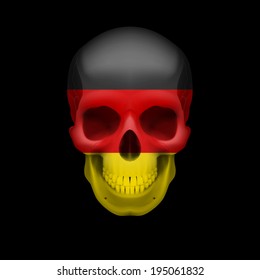 Human skull with flag of Germany. Threat to national security, war or dying out