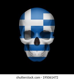 Human skull with flag of Greece. Threat to national security, war or dying out