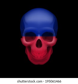 Human skull with flag of Haiti. Threat to national security, war or dying out