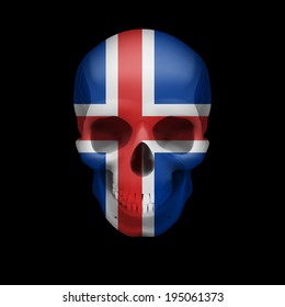 Human skull with flag of Iceland. Threat to national security, war or dying out