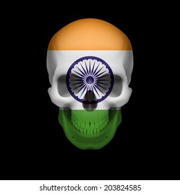Human skull with flag of India. Threat to national security, war or dying out