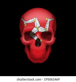 Human skull with flag of Isle of Man. Threat to national security, war or dying out