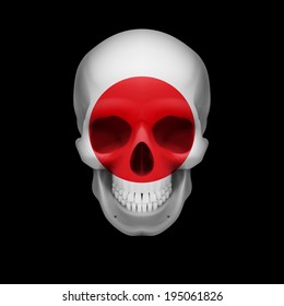 Human skull with flag of Japan. Threat to national security, war or dying out