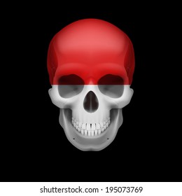 Human skull with flag of Monaco. Threat to national security, war or dying out