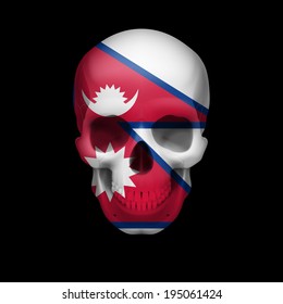 Human skull with flag of Nepal. Threat to national security, war or dying out