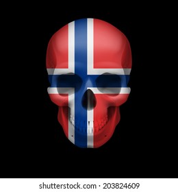 Human skull with flag of Norway. Threat to national security, war or dying out