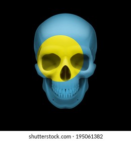 Human skull with flag of Palau. Threat to national security, war or dying out