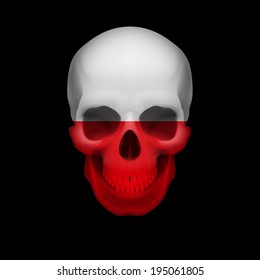 Human skull with flag of Poland. Threat to national security, war or dying out