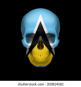 Human skull with flag of Saint Lucia. Threat to national security, war or dying out