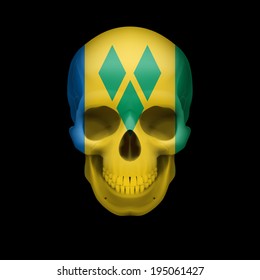 Human skull with flag of Saint Vincent and the Grenadines. Threat to national security, war or dying out