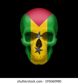 Human skull with flag of Sao Tome and Principe. Threat to national security, war or dying out