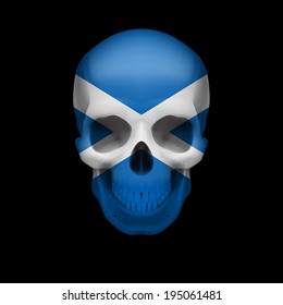 Human skull with flag of Scotland. Threat to national security, war or dying out