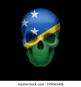 Human skull with flag of Solomon Islands. Threat to national security, war or dying out