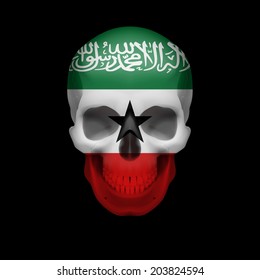 Human skull with flag of Somaliland. Threat to national security, war or dying out