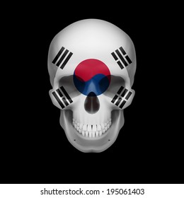Human skull with flag of South Korea. Threat to national security, war or dying out
