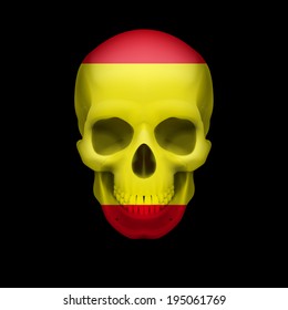 Human skull with flag of Spain. Threat to national security, war or dying out