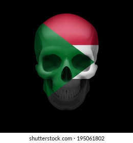 Human skull with flag of Sudan. Threat to national security, war or dying out