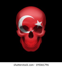 Human skull with flag of Turkey. Threat to national security, war or dying out