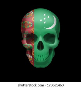 Human skull with flag of Turkmenistan. Threat to national security, war or dying out