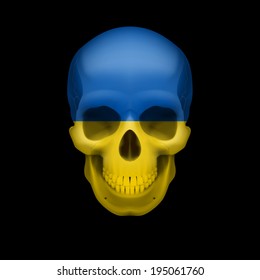 Human skull with flag of Ukraine. Threat to national security, war or dying out
