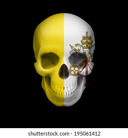 Human skull with flag of Vatican City. Threat to national security, war or dying out