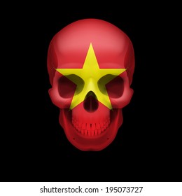 Human skull with flag of Vietnam. Threat to national security, war or dying out