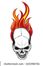 human skull with flames and fire illustration