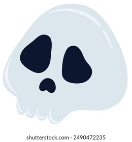 Cráneo humano en estilo plano de dibujos animados aislado sobre fondo blanco. Símbolo de la muerte de Jolly Roger. Lindo artículo decorativo divertido o elemento de diseño para Halloween, Día de los Muertos. Ilustración vectorial de dibujos animados