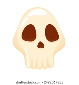 Human skull in flat cartoon style isolated on white background. Symbol of death or Jolly Roger. Cute funny decorative item or design element for Halloween, Day of the Dead. Cartoon vector illustration