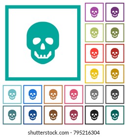 Human skull flat color icons with quadrant frames on white background
