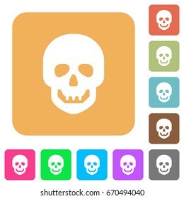 Human skull flat icons on rounded square vivid color backgrounds.
