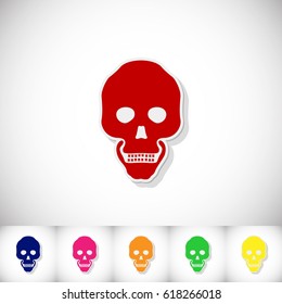 Human skull. Flat sticker with shadow on white background. Vector illustration