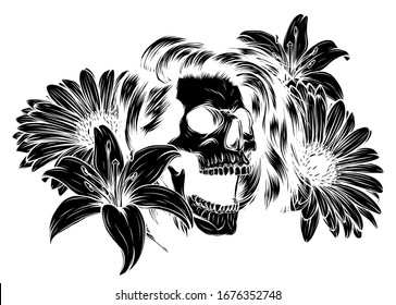 Human Skull Flower Wreath Los Muertos Stock Vector Royalty Free Shutterstock