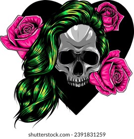 Human skull with flower wreath of roses