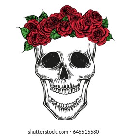 Human skull with flowers