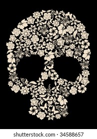 Human Skull Of Flowers Vector