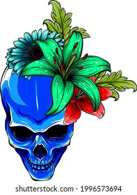 human Skull and Flowers Vector Illustration design
