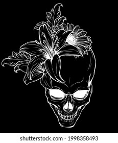 human Skull and Flowers Vector Illustration design