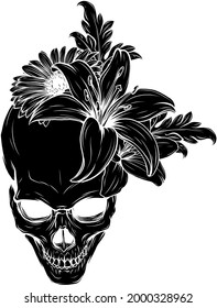 human Skull and Flowers Vector Illustration design