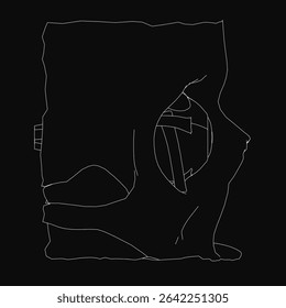 A human skull fragment with an eye, showing internal eye structure in white line contour on black background. Side view vector illustration with clean, minimalist style.