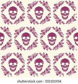 a human skull in a frame of flowers pattern
