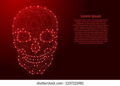 Human skull front from futuristic polygonal red lines and glowing stars for banner, poster, greeting card. Vector illustration.