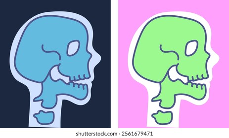 Human skull front and side view x ray isolated set collection concept. Vector graphic design element illustration