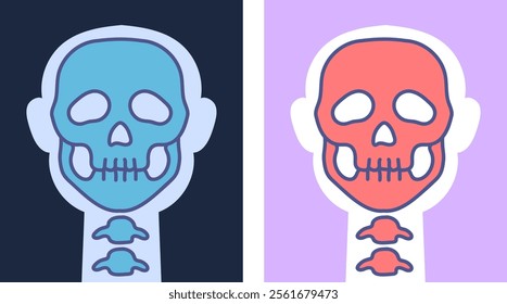 Human skull front and side view x ray isolated set collection concept. Vector graphic design element illustration