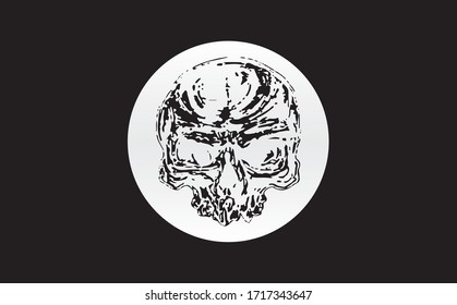 Human skull front view, hand drawn doodle, drawing, sketch illustration, design element