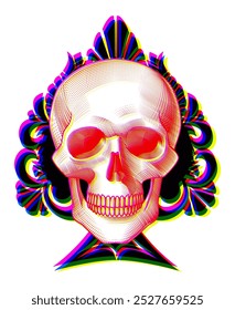 Human skull full face in ace of spades. Vintage engraving stylized drawing. Vector illustration